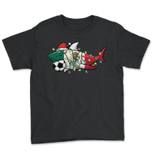 Load image into Gallery viewer, Christmas Shirt, Santa Shark Soccer Jersey Football Lights Mexico Tee - Youth Tee - Black