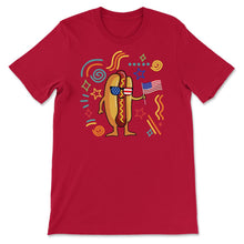 Load image into Gallery viewer, 4th Of July Shirt, Hotdog Sunglasses USA Flag Cute Funny Independence - Unisex T-Shirt - Red