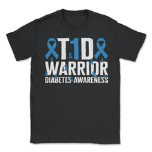 Load image into Gallery viewer, Diabetes Awareness Shirt, T1D Warrior Ribbon Tee, Type One Insulin - Unisex T-Shirt - Black