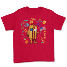 Load image into Gallery viewer, 4th Of July Shirt, Hotdog Sunglasses USA Flag Cute Funny Independence - Youth Tee - Red