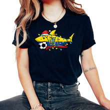 Load image into Gallery viewer, Christmas Shirt, Santa Shark Soccer Jersey Football Lights Ecuador - Unisex T-Shirt - Black