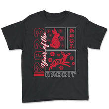 Load image into Gallery viewer, Chinese Zodiac Shirt, Year Of The Rabbit 2023 Floral Tee, Rabbit - Youth Tee - Black
