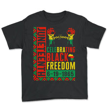 Load image into Gallery viewer, Juneteenth Shirt, Celebrating Black Freedom Hands Chained Tee, Black - Youth Tee - Black
