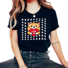 Load image into Gallery viewer, Valentines Day Shirt, I Luv U Cute Cat Heart Valentines Tee, - Unisex T-Shirt - Black