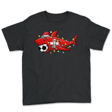 Load image into Gallery viewer, Christmas Shirt, Santa Shark Soccer Jersey Football Lights - Youth Tee - Black