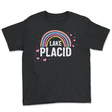 Load image into Gallery viewer, Lake Shirt, Lake Placid Rainbow Retro Tee, Mountain Lake Vacation - Youth Tee - Black