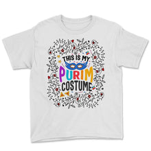Load image into Gallery viewer, Purim Shirt, This Is My Purim Costume Floral Tee, Funny Hebrew Jewish - Youth Tee - White