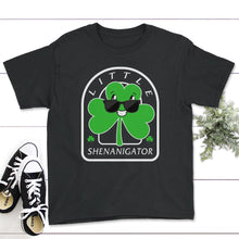 Load image into Gallery viewer, Little Shenanigator, St. Patricks Day Shirt, Irish Girls Lucky Gift - Youth Tee - Black