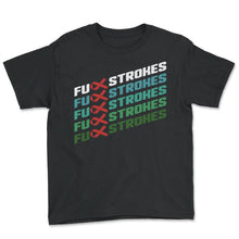 Load image into Gallery viewer, Fuck Strokes Vintage Sunset Awareness Red Ribbon Support Strong - Youth Tee - Black