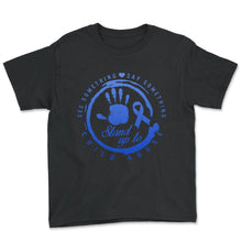 Load image into Gallery viewer, Child Abuse Prevention Month Shirt, Stand Up For Children Tee, Blue - Youth Tee - Black