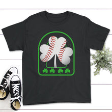 Load image into Gallery viewer, Baseball St Patricks Day, Four Leaf Clover Baseball Lover Gift, Men - Youth Tee - Black