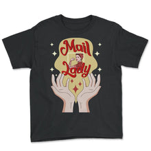Load image into Gallery viewer, Mailman Shirt, Mail Lady Stamp Tee, Cute Mail Carrier, Postal Life, - Youth Tee - Black