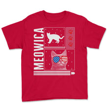 Load image into Gallery viewer, 4th Of July Shirt, Meowica USA Flag Sunglasses Cute Cat Lover - Youth Tee - Red