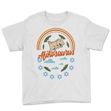 Load image into Gallery viewer, Afikosaurus Shirt, Dinosaur Afiko Tee, Jewish Holiday Funny Seder - Youth Tee - White
