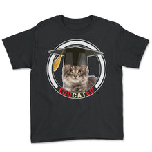 Load image into Gallery viewer, Graduation Shirt, Educated Cat Graduation Cap Funny Tee, Cat Lover - Youth Tee - Black