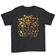 Load image into Gallery viewer, El Jefe El Dia de Los Muertos Day of the Dead Sugar Skull Mexican Hat - Youth Tee - Black