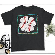Load image into Gallery viewer, Baseball St Patricks Day, Four Leaf Clover Baseball Lover Gift, Men - Youth Tee - Black