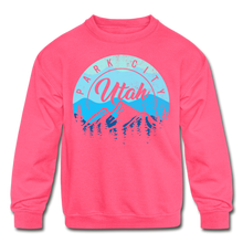 Load image into Gallery viewer, Park City Utah Shirt, Vintage Souvenir Skier Gift, Park City Snowflakes Snowboarding Lover Gift, Park Lover Ski Winter Sports Kids' Crewneck Sweatshirt - neon pink
