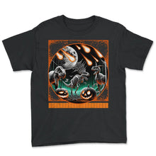 Load image into Gallery viewer, Halloween Sweatshirt, Dino Skeleton Tee, Pumpkin - Youth Tee - Black

