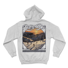 Load image into Gallery viewer, Let’s Ski Sunset Ski Shadows Elongated Evening Gradient Glides Alpine - Hoodie - White
