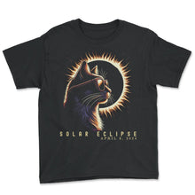 Load image into Gallery viewer, Solar Eclipse Cat Sunglasses April 8 2024 Total Solar Eclipse T Shirt - Youth Tee - Black

