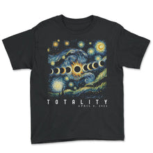 Load image into Gallery viewer, Totality Starry Night Van Gogh April 8 2024 Eclipse T Shirt - Youth Tee - Black
