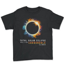 Load image into Gallery viewer, Total Solar Eclipse April 8 2024 Carbondale Illinois Eclipse T Shirt - Youth Tee - Black
