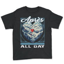 Load image into Gallery viewer, Apres All Day Heartbeat Mountain EKG Skiing Passionate Peaks Cardio - Youth Tee - Black
