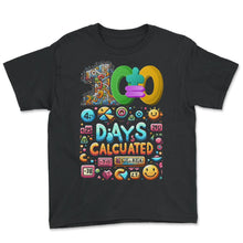 Load image into Gallery viewer, School Shirt, 100 Days Calculated Numbers Equation Symbol Tee, Back - Youth Tee - Black
