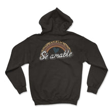 Load image into Gallery viewer, Teacher Shirt, Sé Amable Leopard Print Rainbow Tee, Language Spanish
