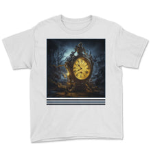 Load image into Gallery viewer, Midnight Clock &amp; Ghosts Vintage Gothic Tee - Youth Tee - White
