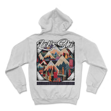 Load image into Gallery viewer, Let’s Ski Patchwork Ski Memories Quilted Mountains Chalet Chunks Pine - Hoodie - White
