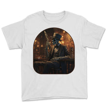 Load image into Gallery viewer, Jazz Club Skeleton Rock On Sax - Youth Tee - White
