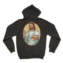 Load image into Gallery viewer, Jesus Snuggling Sushi T Shirt, Christian Foodie Humor, Pop Culture Tee - Hoodie - Black
