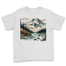 Load image into Gallery viewer, Wild Sumi e Japanese Art Style Alaska Katmai National Park T Shirt - Youth Tee - White
