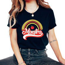 Load image into Gallery viewer, Teacher Shirt, Maestra Pencil Apple Rainbow Cute Tee, Proud Spanish
