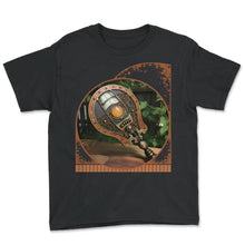 Load image into Gallery viewer, A steampunk inspired mechanical paddle and ball with gears and cogs. - Youth Tee - Black

