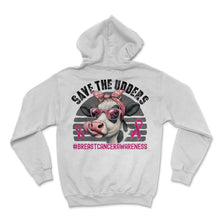 Load image into Gallery viewer, Save The Udders Breast Cancer Awareness Cow Heifer Highland T Shirt - Hoodie - White
