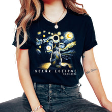 Load image into Gallery viewer, Solar Eclipse 04 08 2024 Cat Van Gogh Starry Night Eclipse T Shirt - Unisex T-Shirt - Black
