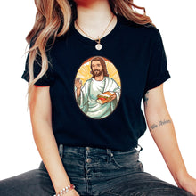 Load image into Gallery viewer, Jesus Snuggling Sushi T Shirt, Christian Foodie Humor, Pop Culture Tee - Unisex T-Shirt - Black
