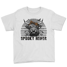 Load image into Gallery viewer, Spooky Heifer Halloween Cow Heifer Highland T Shirt - Youth Tee - White
