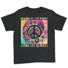 Load image into Gallery viewer, Imagine All The People Living Life In Peace Sign T Shirt - Youth Tee - Black
