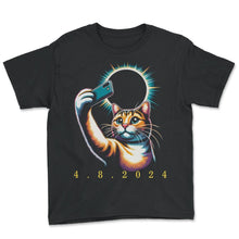 Load image into Gallery viewer, Funny Cat Selfie April 8 2024 Solar Eclipse T Shirt - Youth Tee - Black
