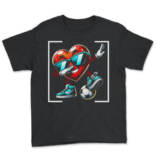 Load image into Gallery viewer, Heart Dabbing Football Soccer Cartoon Sunglasses Valentines Day T - Youth Tee - Black
