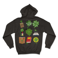 Load image into Gallery viewer, Book Shirt, Nine Four Leaves Clover Botanical Book Reading Gnomes Tee - Hoodie - Black
