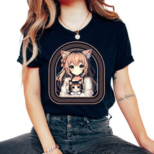 Load image into Gallery viewer, Anime Girl Holding A Cat With Cat Ears Kawaii Otaku Japanese Anime T - Unisex T-Shirt - Black

