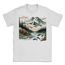 Load image into Gallery viewer, Wild Sumi e Japanese Art Style Alaska Katmai National Park T Shirt - Unisex T-Shirt - White
