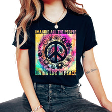 Load image into Gallery viewer, Imagine All The People Living Life In Peace Sign T Shirt - Unisex T-Shirt - Black
