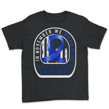 Load image into Gallery viewer, Diabetes Awareness Shirt, In November We Wear Blue Ribbon American - Youth Tee - Black
