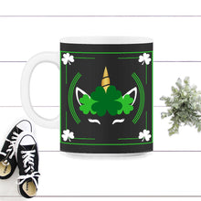 Load image into Gallery viewer, St. Patricks Day Shirt, Unicorn Face Irish Lucky Lover Gift, Four - 11oz Mug - Black on White
